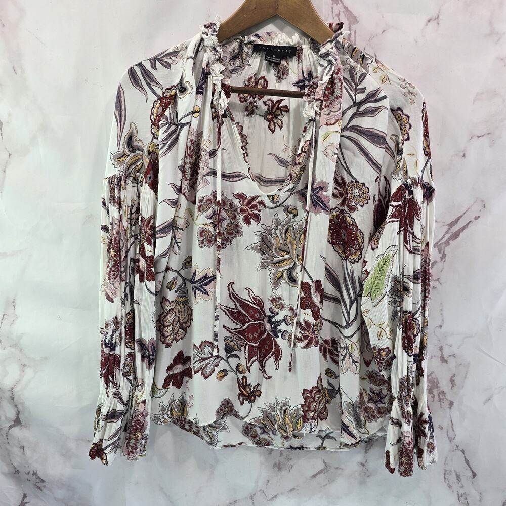 Anthropologie Shirt Womens Small Red Floral Blouse Boho Flared Crepe Sanctuary